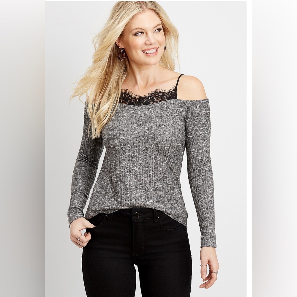 lace inset cold shoulder top
